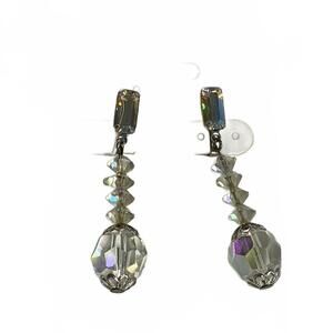 Louis Segal California Silvertone Aurora Borealis Dangles Clip-On Earrings